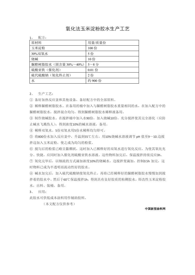 氧化法玉米淀粉胶水生产工艺