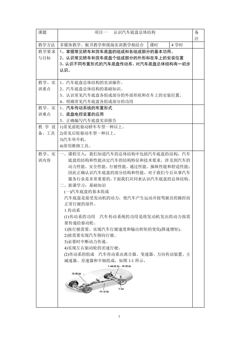 汽车底盘维修实训教案