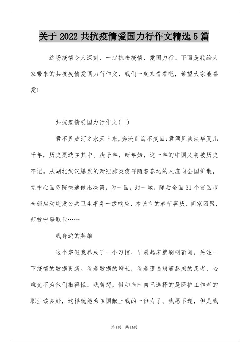 关于2022共抗疫情爱国力行作文精选5篇