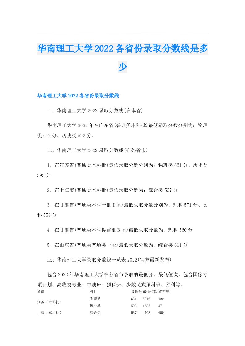 华南理工大学各省份录取分数线是多少