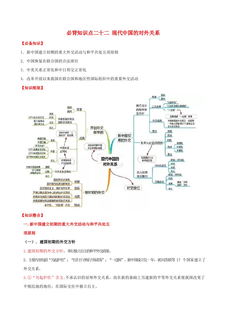 2020_2021学年高考历史一轮复习必背知识点二十二现代中国的对外关系素材