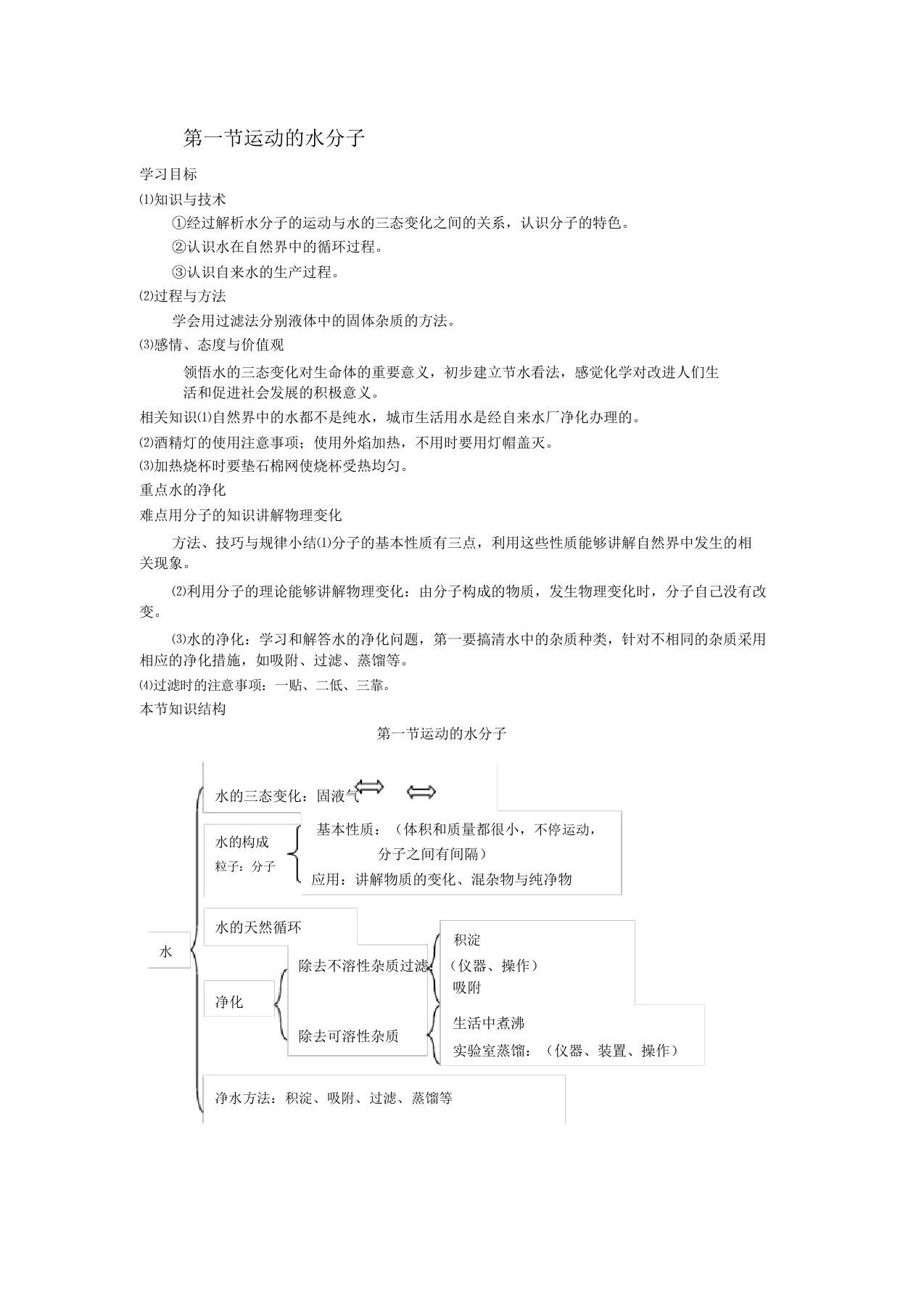 鲁教版九上化学2.1运动的水分子教案设计