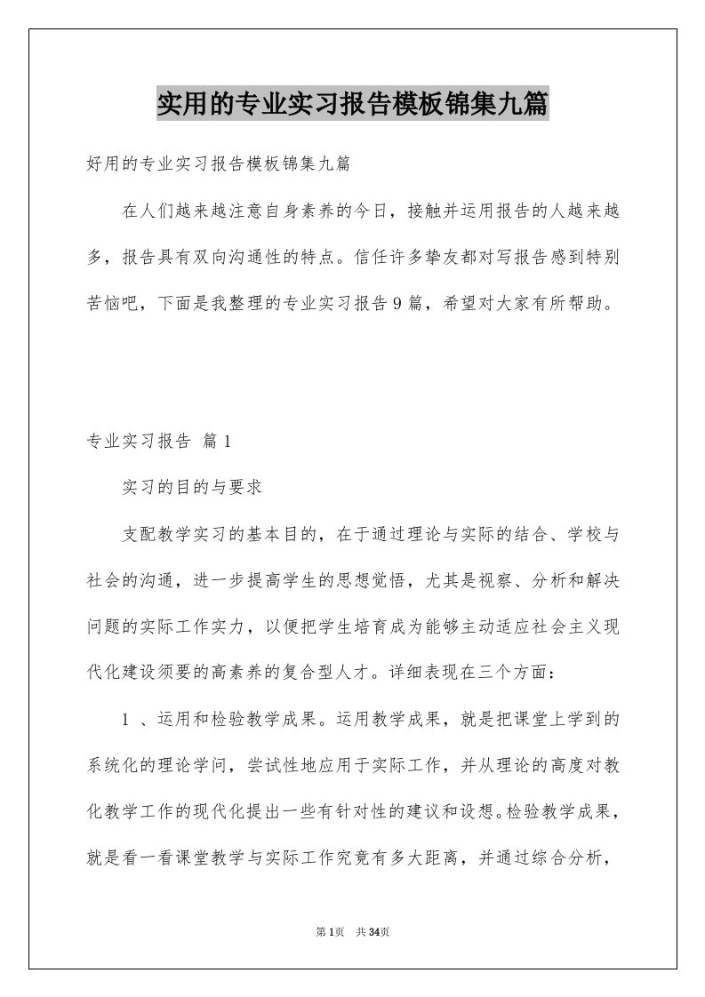 实用的专业实习报告模板锦集九篇