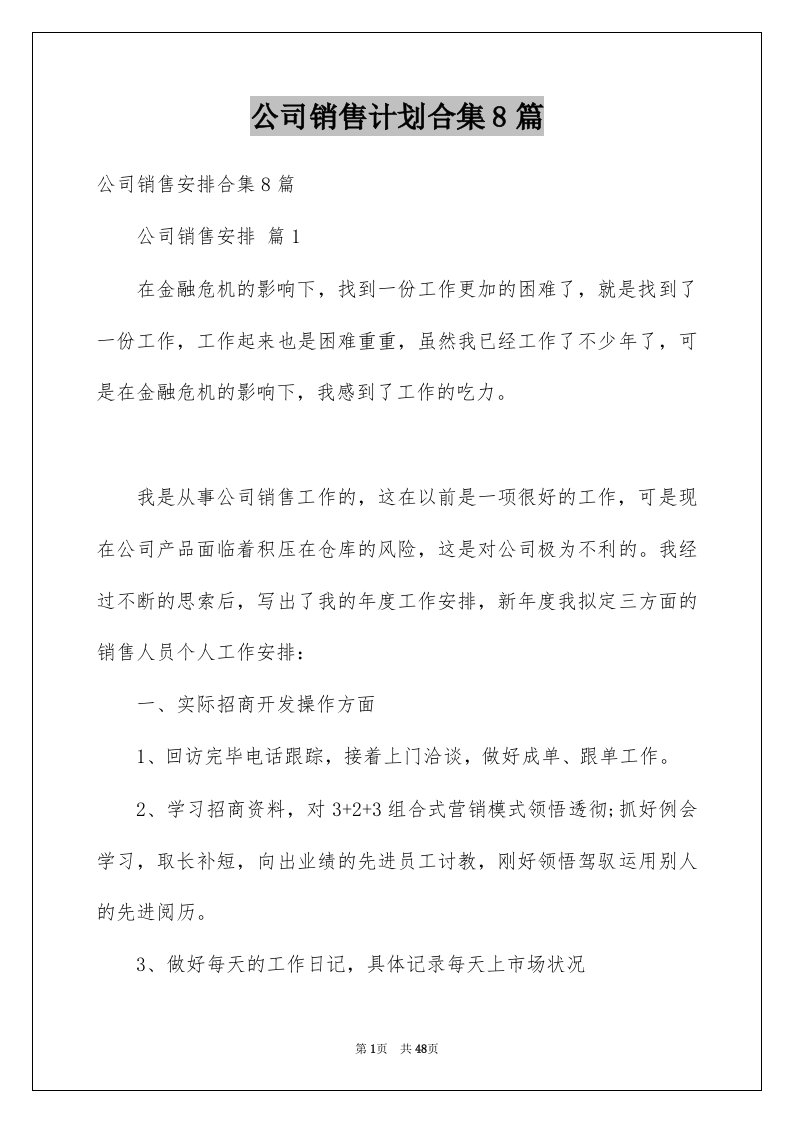 公司销售计划合集8篇范文