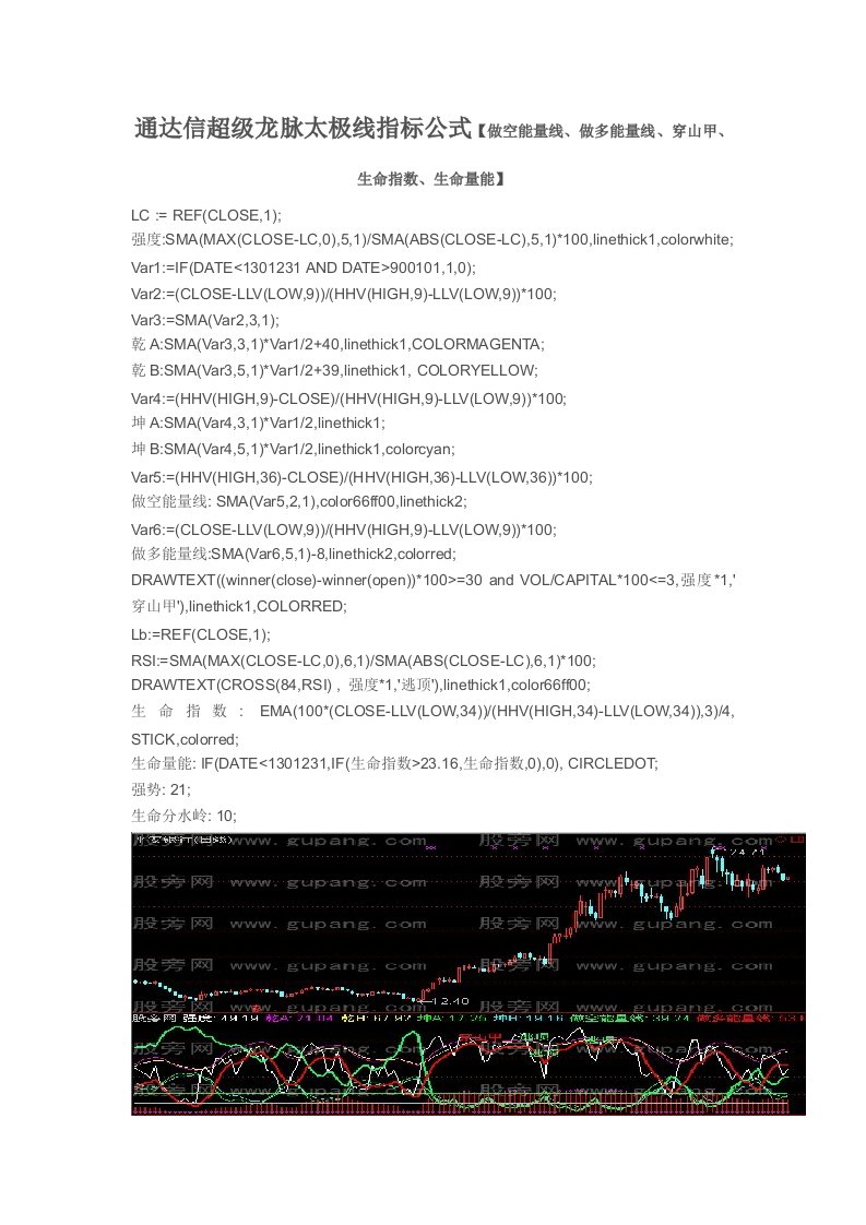 【指标公式源码下载】通达信超级龙脉太极线指标公式【做空能量线、做多能量线、生命指数、生命量能】