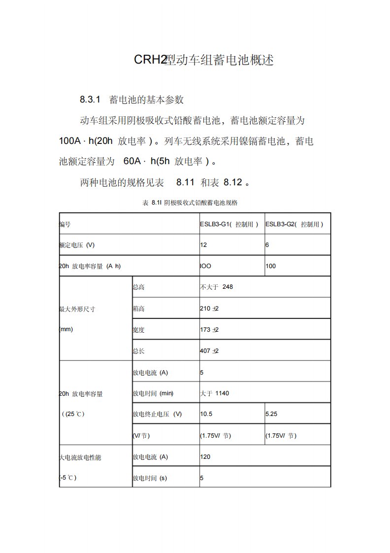 CRH2型动车组蓄电池概述