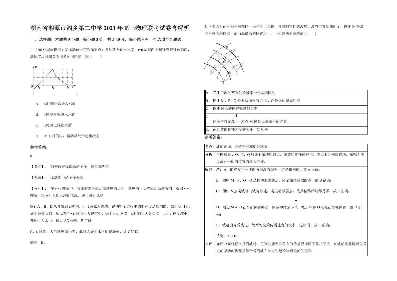 湖南省湘潭市湘乡第二中学2021年高三物理联考试卷含解析