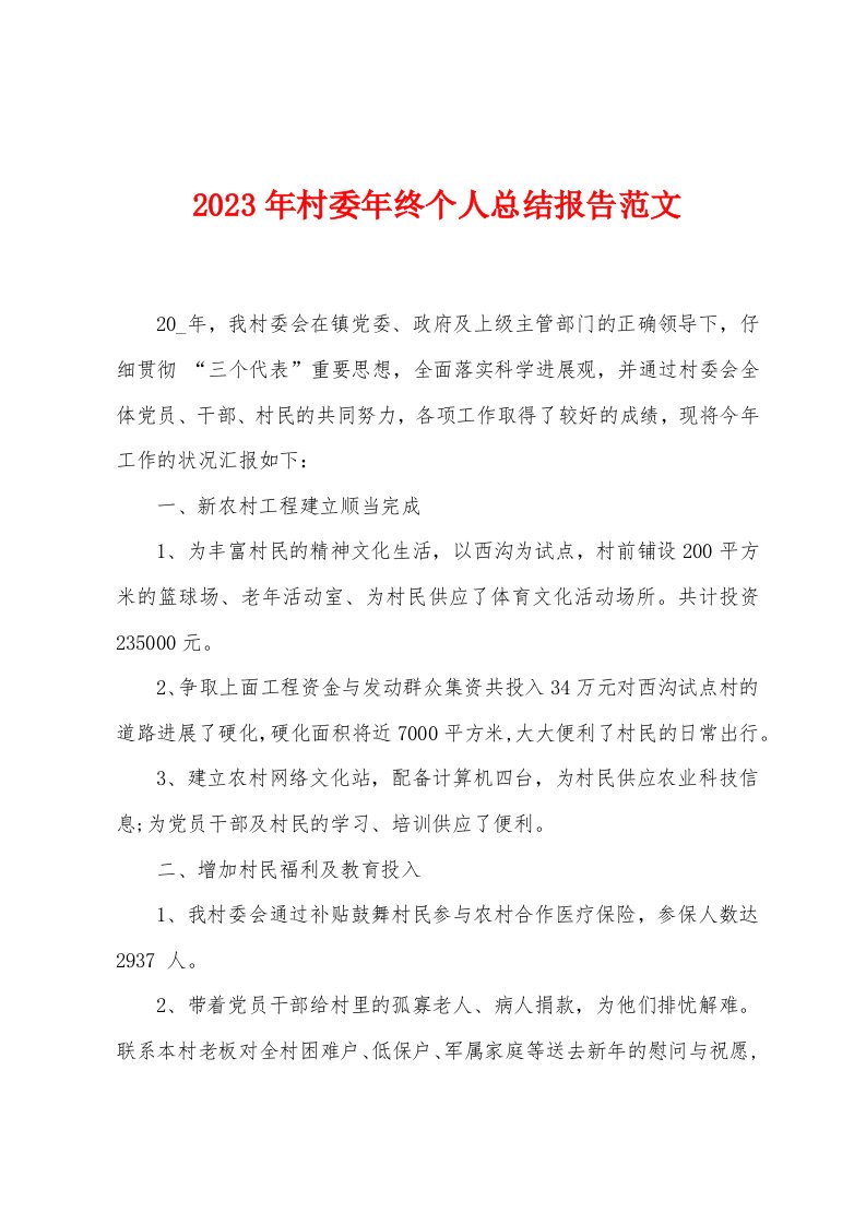 2023年村委年终个人总结报告范文