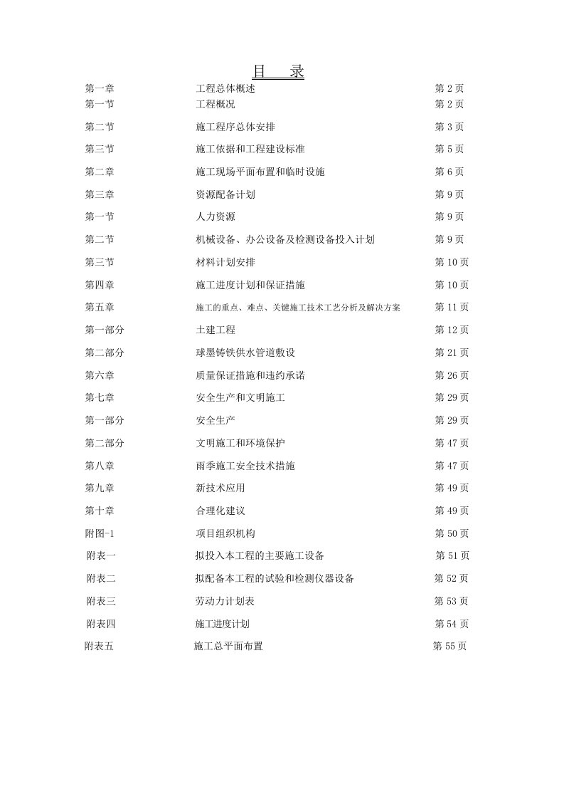 球磨铸铁输水管道工程施工组织设计