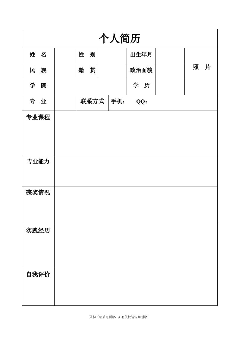 一页纸个人简历模板