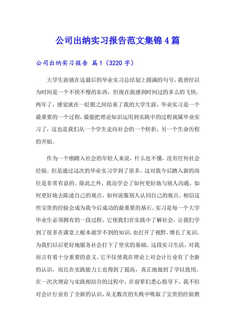 公司出纳实习报告范文集锦4篇