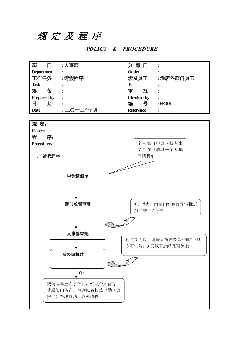 请假规定及程序