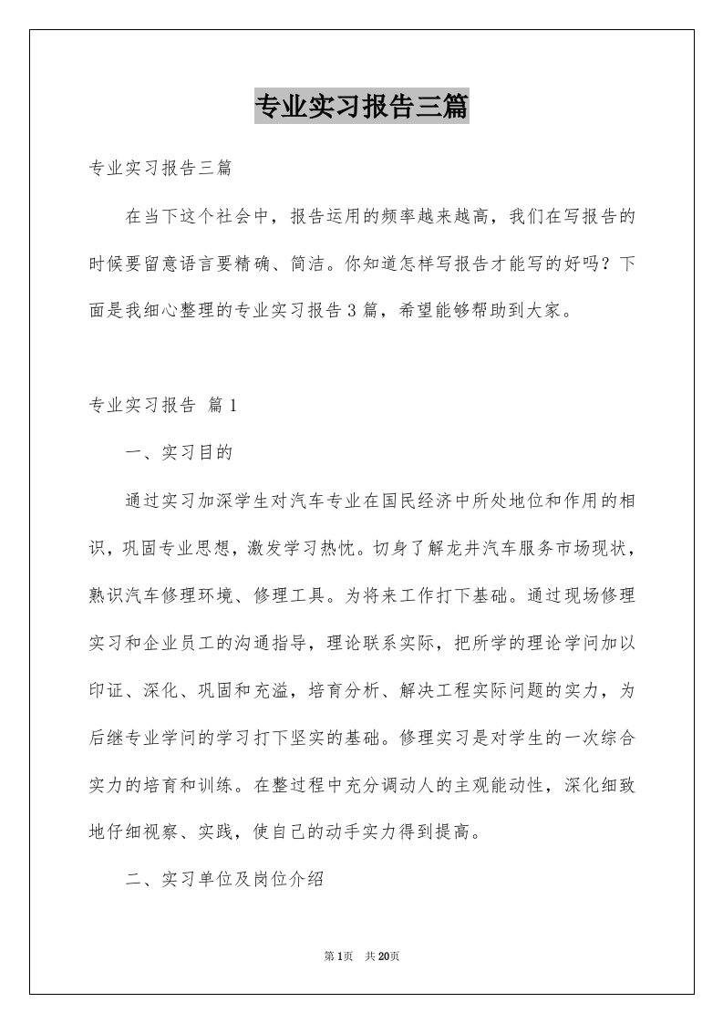 专业实习报告三篇例文2