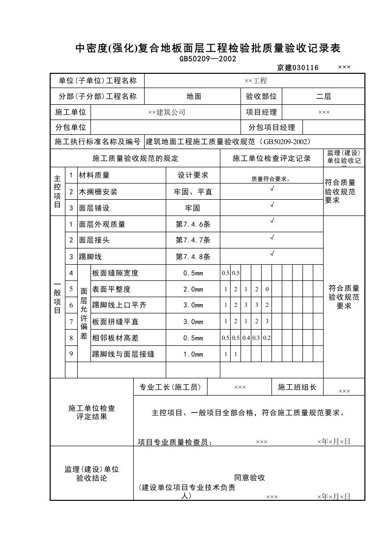 建筑工程-强化木地板检验批