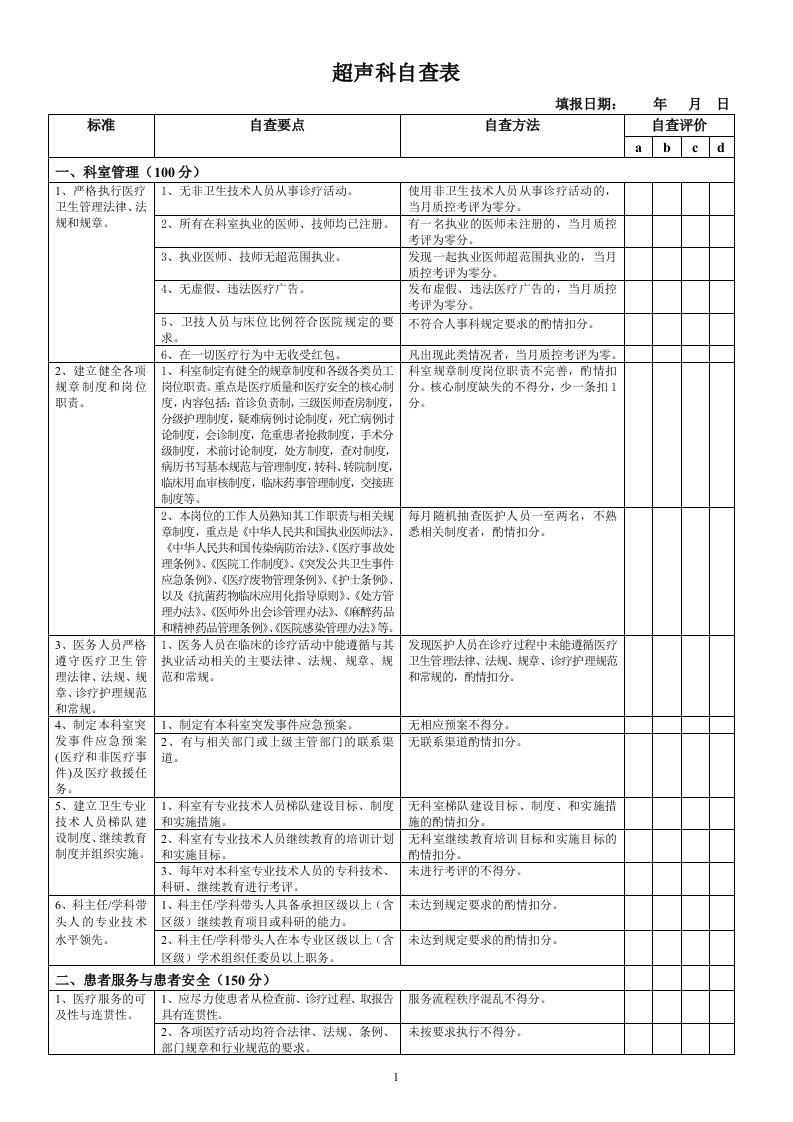 超声科自查表