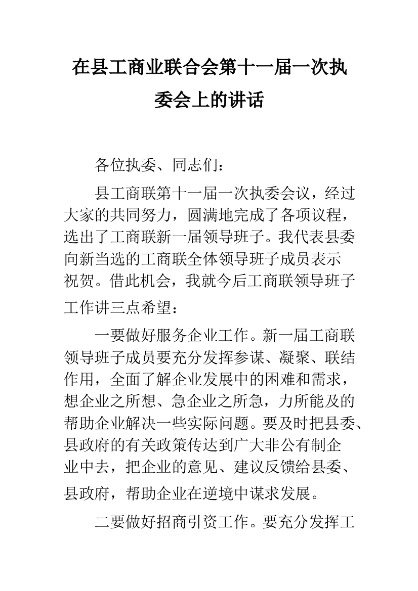 在县工商业联合会第十一届一次执委会上的讲话