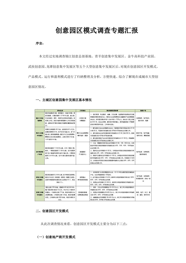 创意园专题调查报告