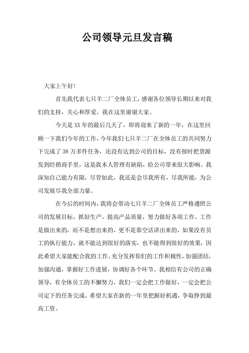 公司领导元旦发言稿