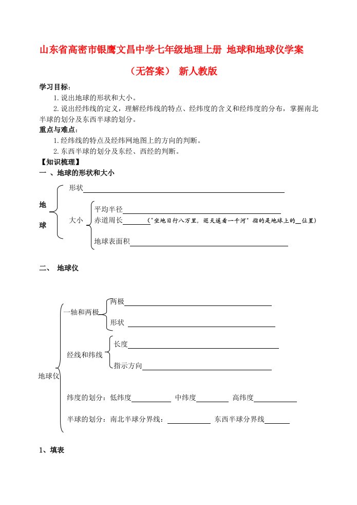 山东省高密市银鹰文昌中学七年级地理上册