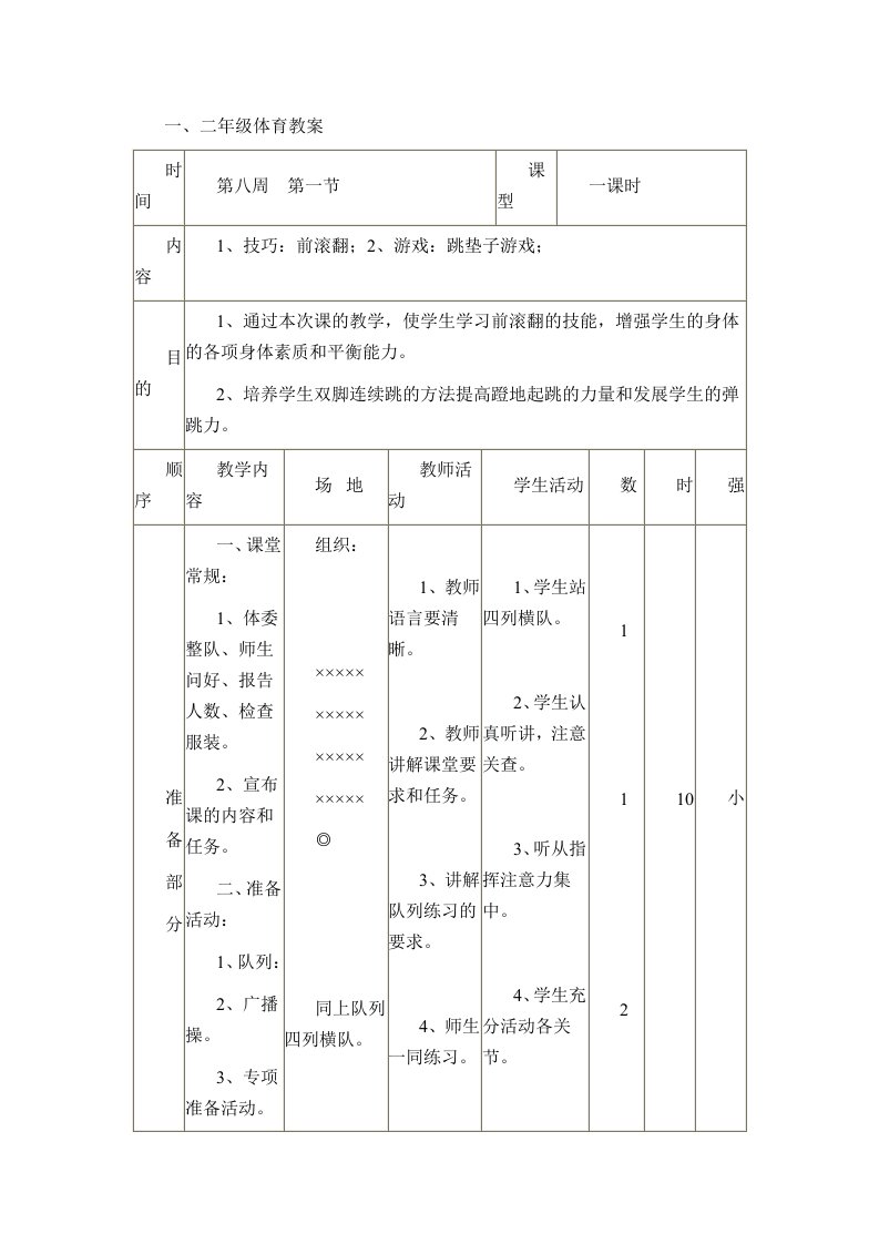 小学一年级上册体育教案全册(1)