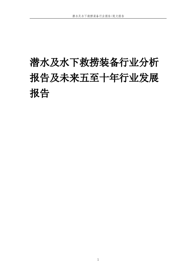 2023年潜水及水下救捞装备行业分析报告及未来五至十年行业发展报告