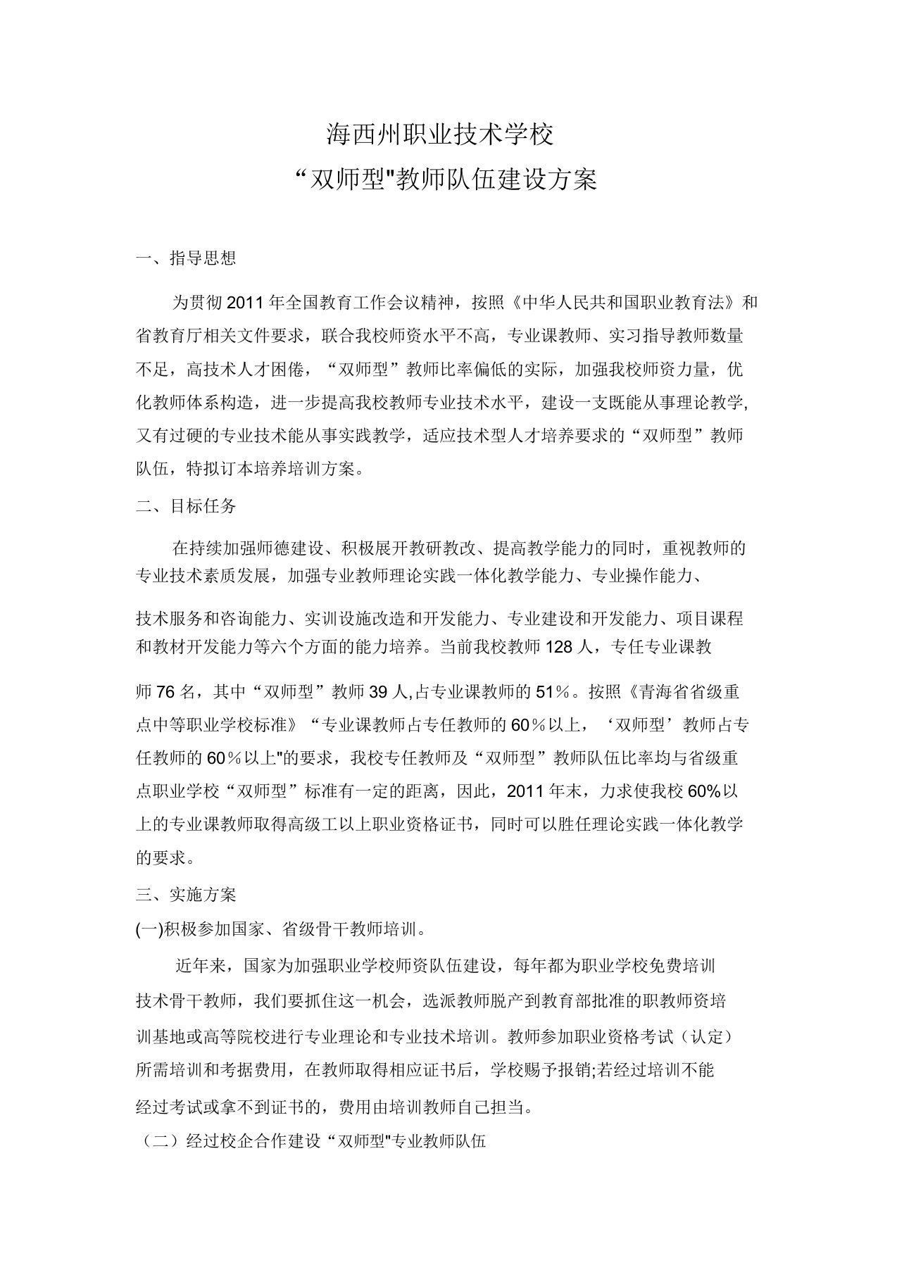 双师型教师队伍建设方案