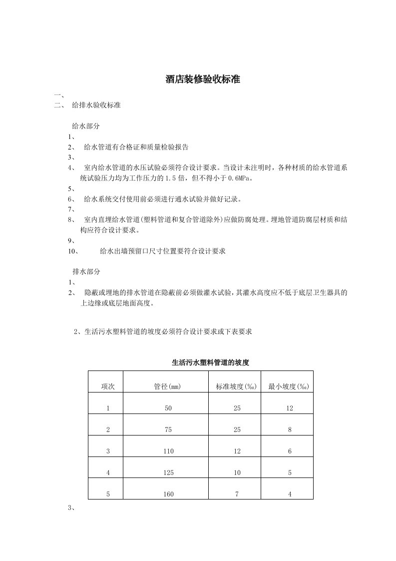 酒店装修验收标准