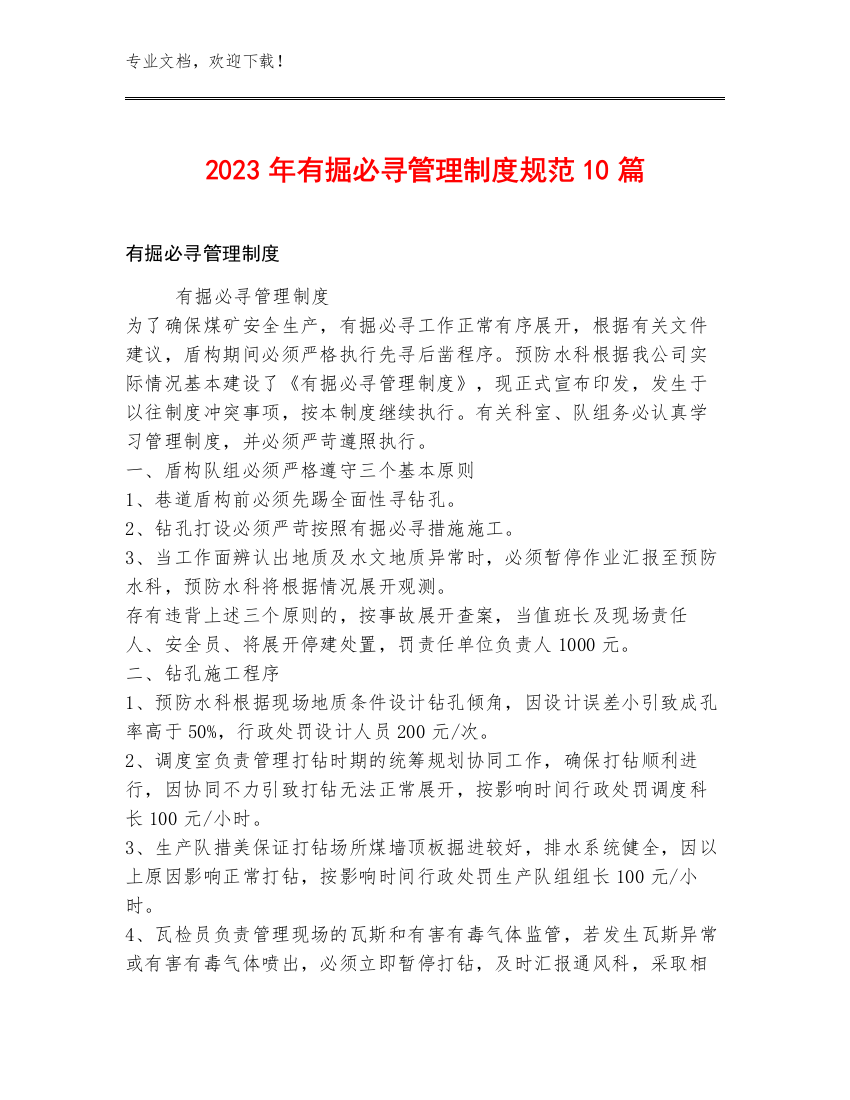 2023年有掘必寻管理制度规范10篇