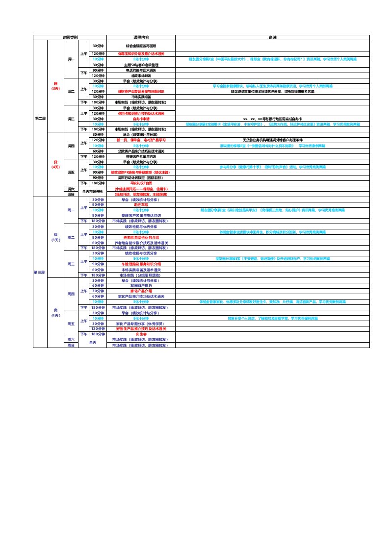 平安综合金融培训课程表