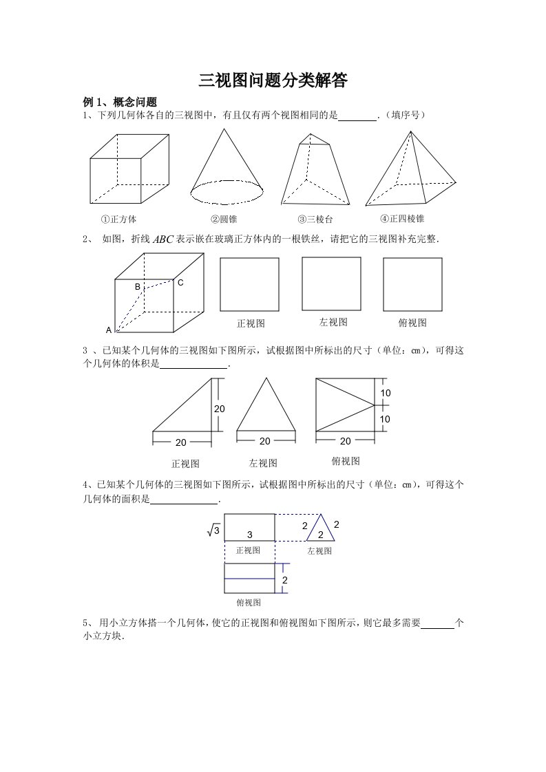 立体几何三视图问题分类解答