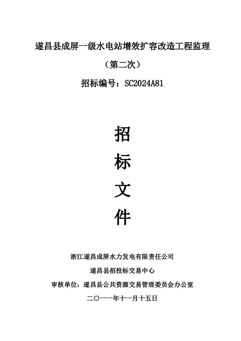 浙江某水电站改造工程监理招标文件