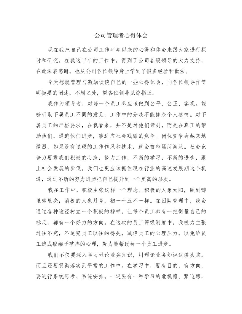 公司管理者心得体会