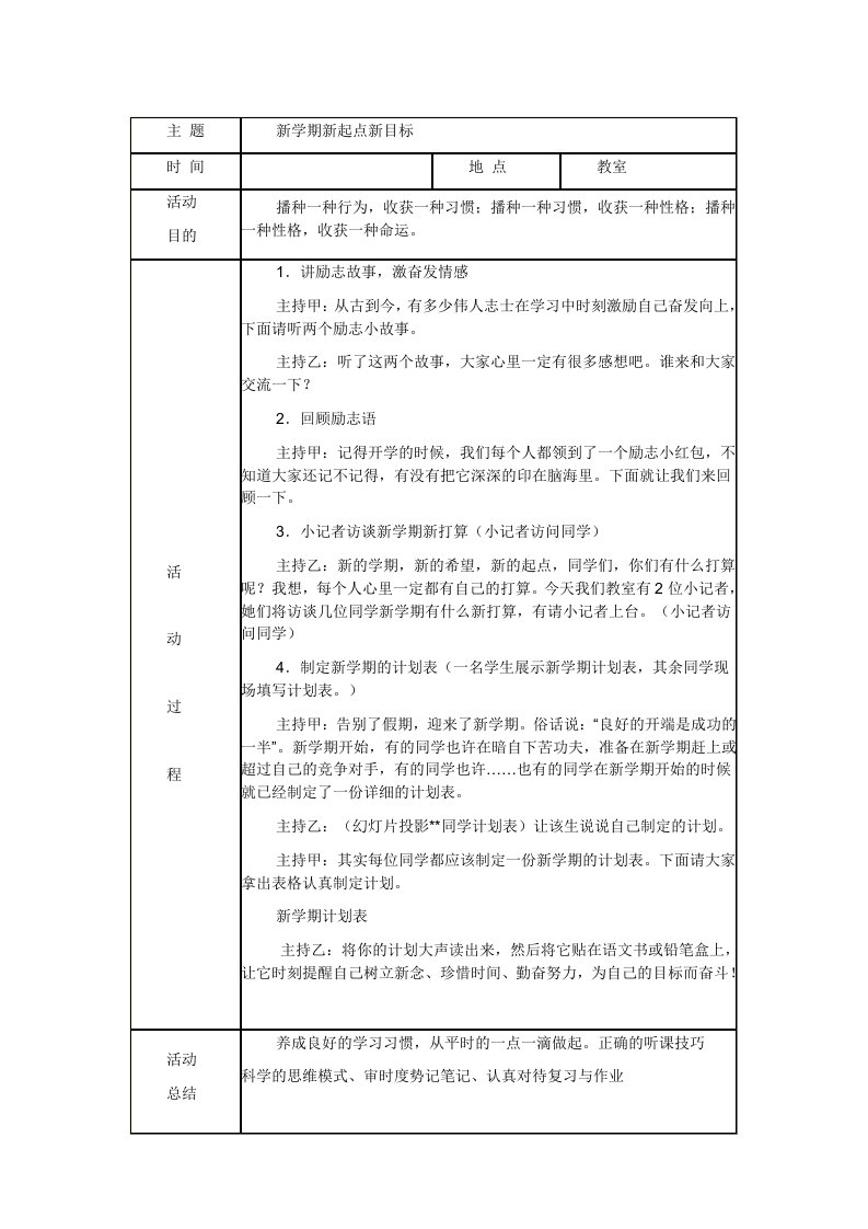 中学生主题班会活动记录集锦