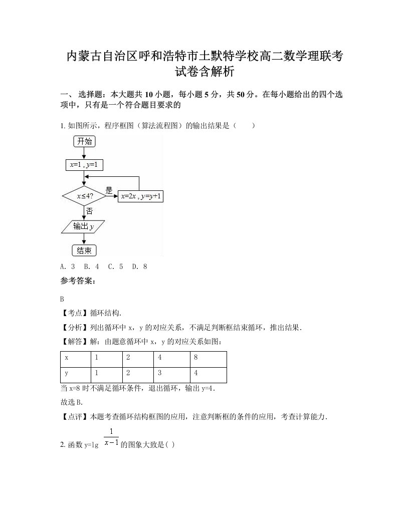 内蒙古自治区呼和浩特市土默特学校高二数学理联考试卷含解析