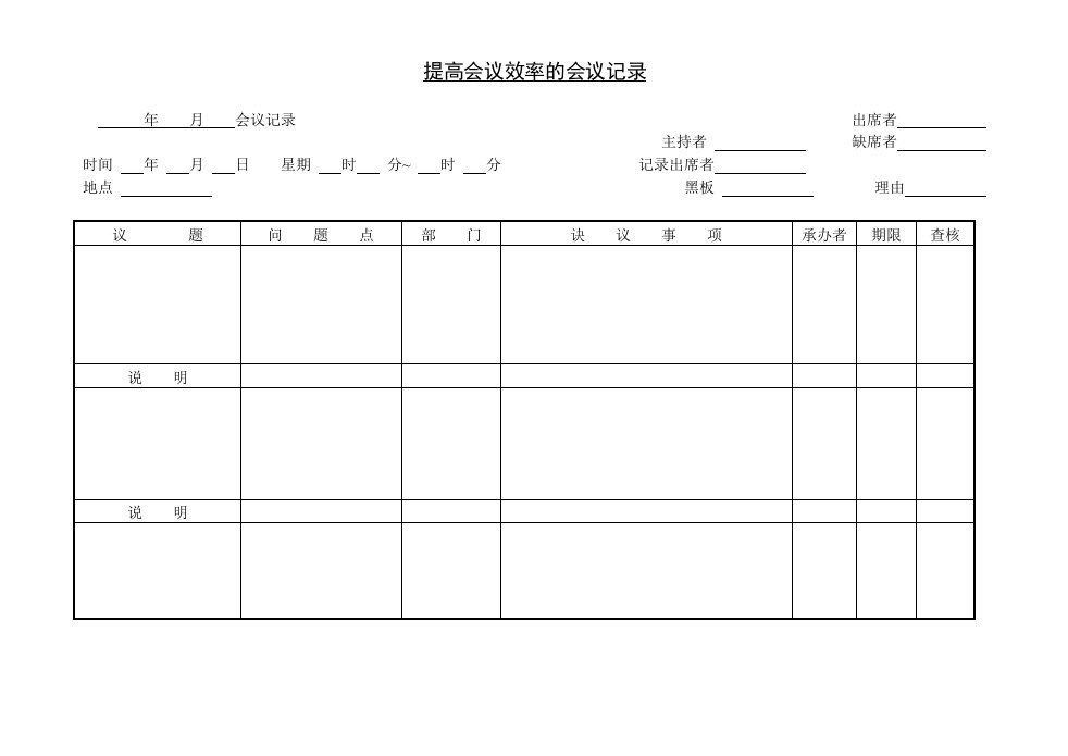 提高会议效率的会议记录