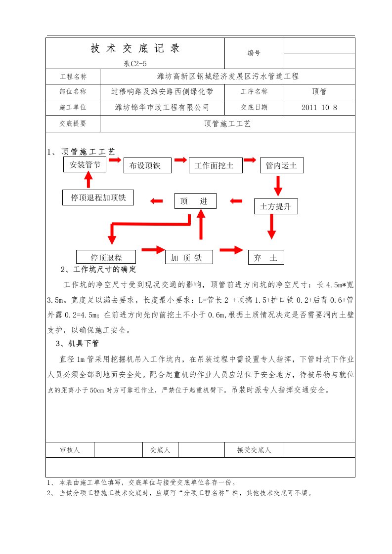 人工顶管技术交底记录大全