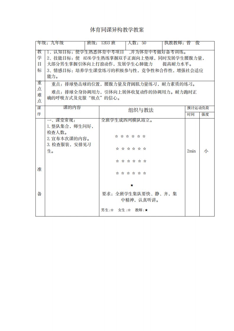 2023年精品初三体育中考三项同课异构教学精品讲义