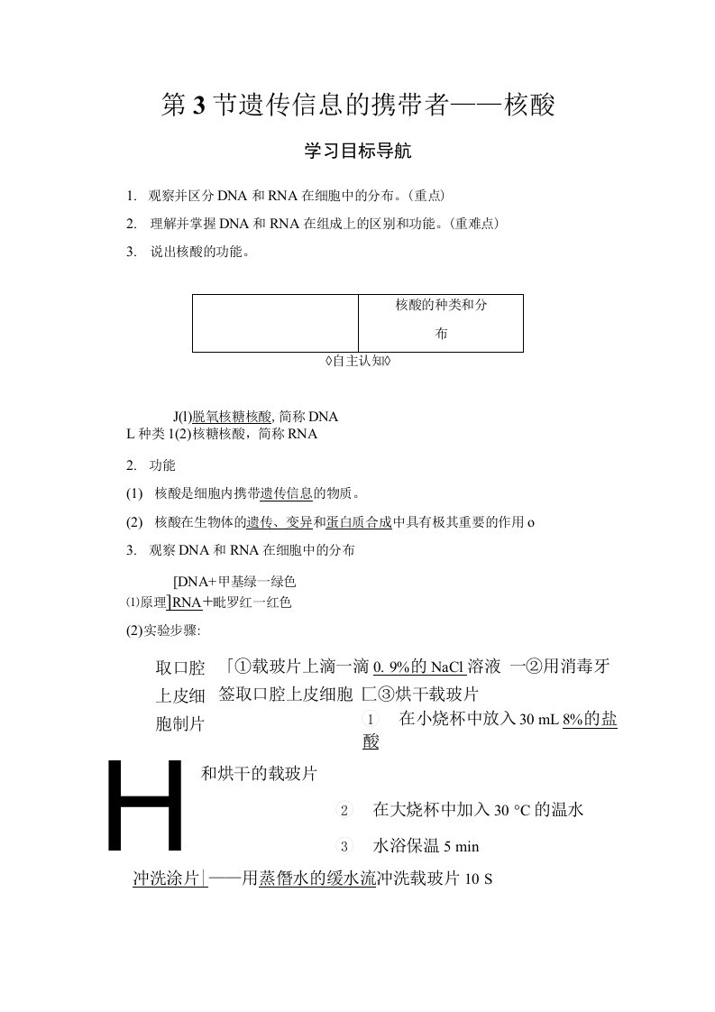 人教版生物必修1讲义第2章第3节遗传信息的携带者核酸