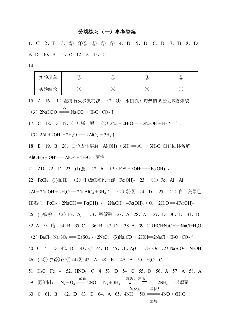 分类练习（一）答案