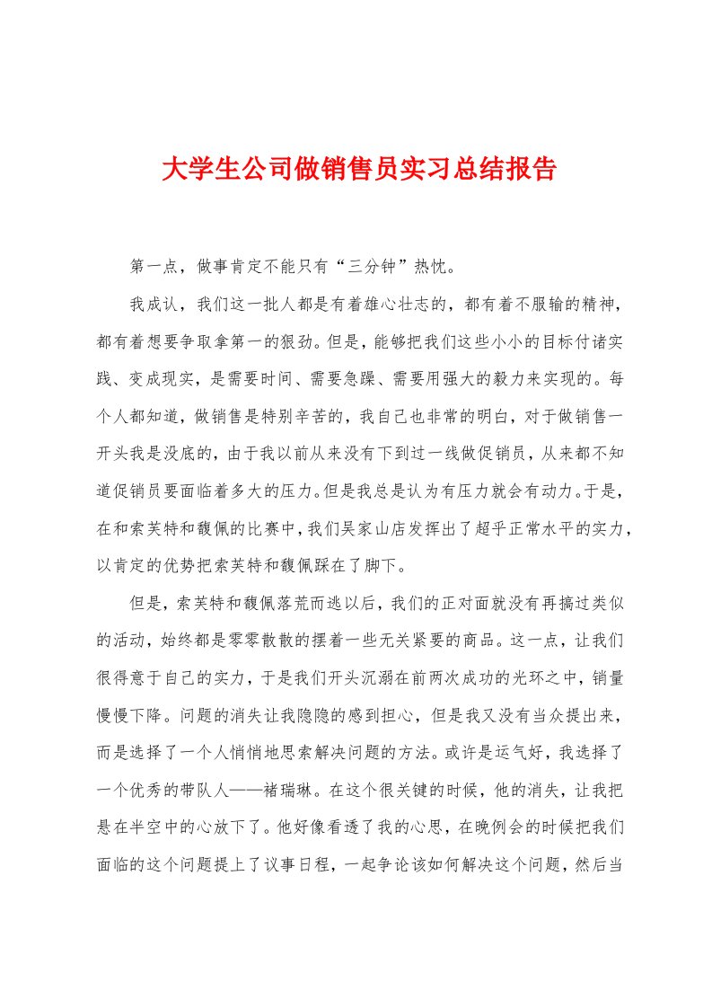 大学生公司做销售员实习总结报告