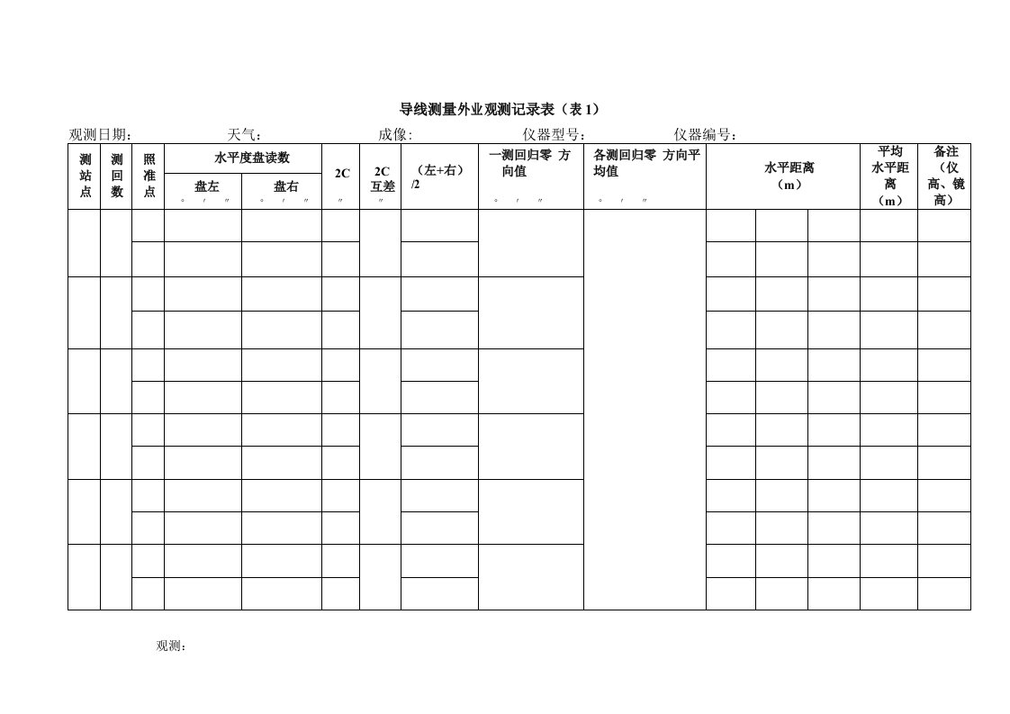 导线测量记录及计算表