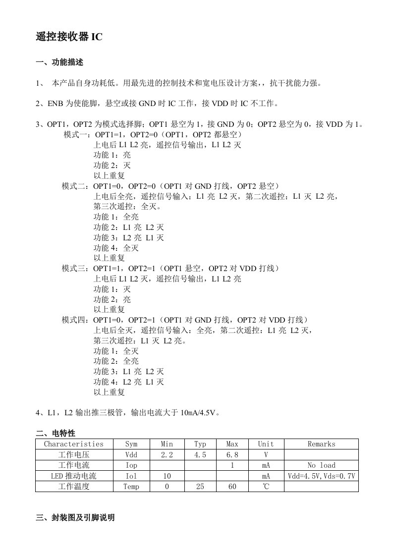 LX010遥控器接收器IC