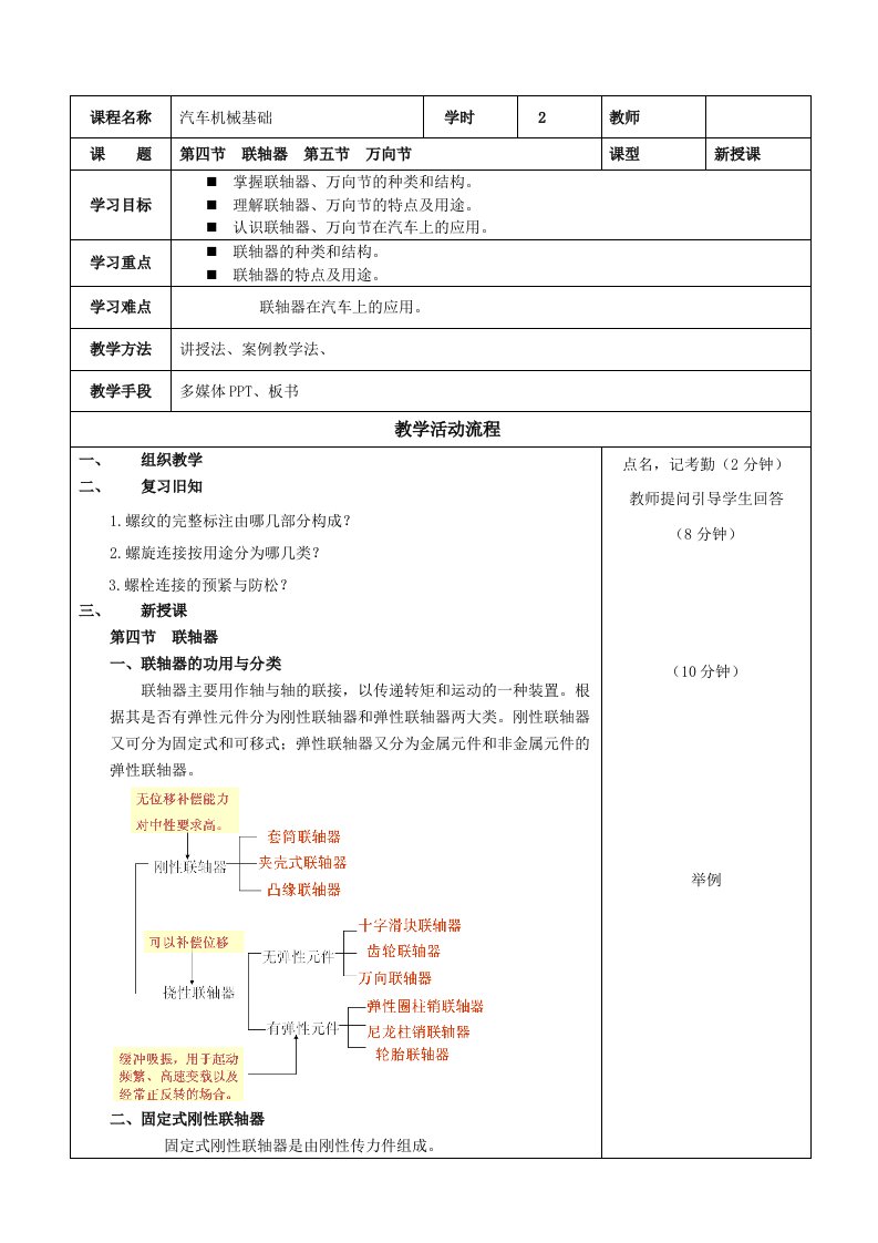 汽车机械基础教学大纲