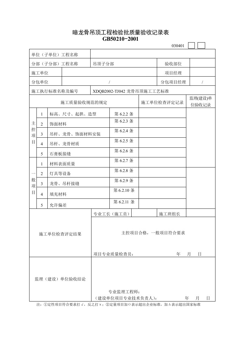 装饰工程常用检验批记录表