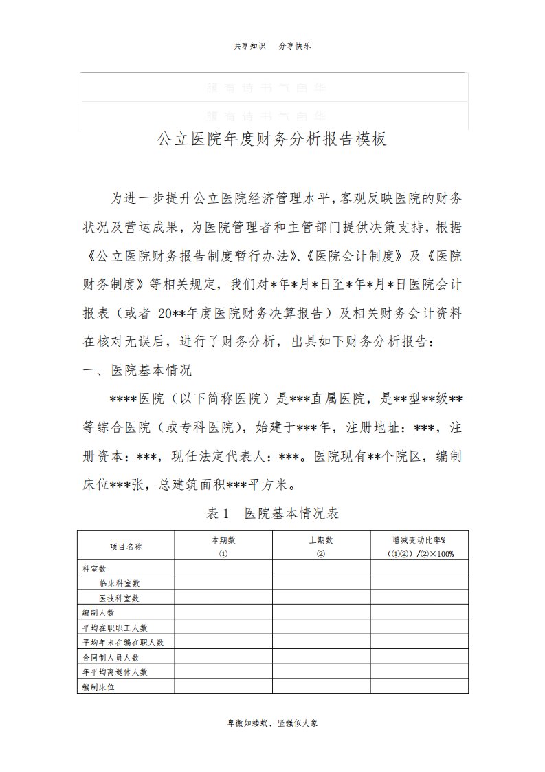 公立医院年度财务分析报告模板