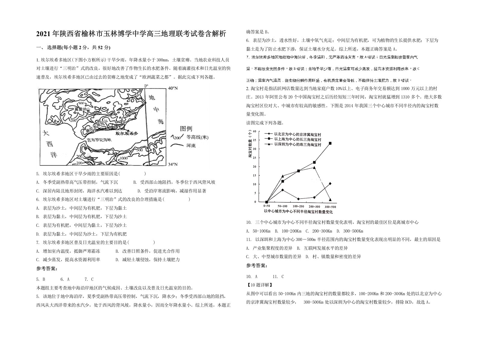 2021年陕西省榆林市玉林博学中学高三地理联考试卷含解析