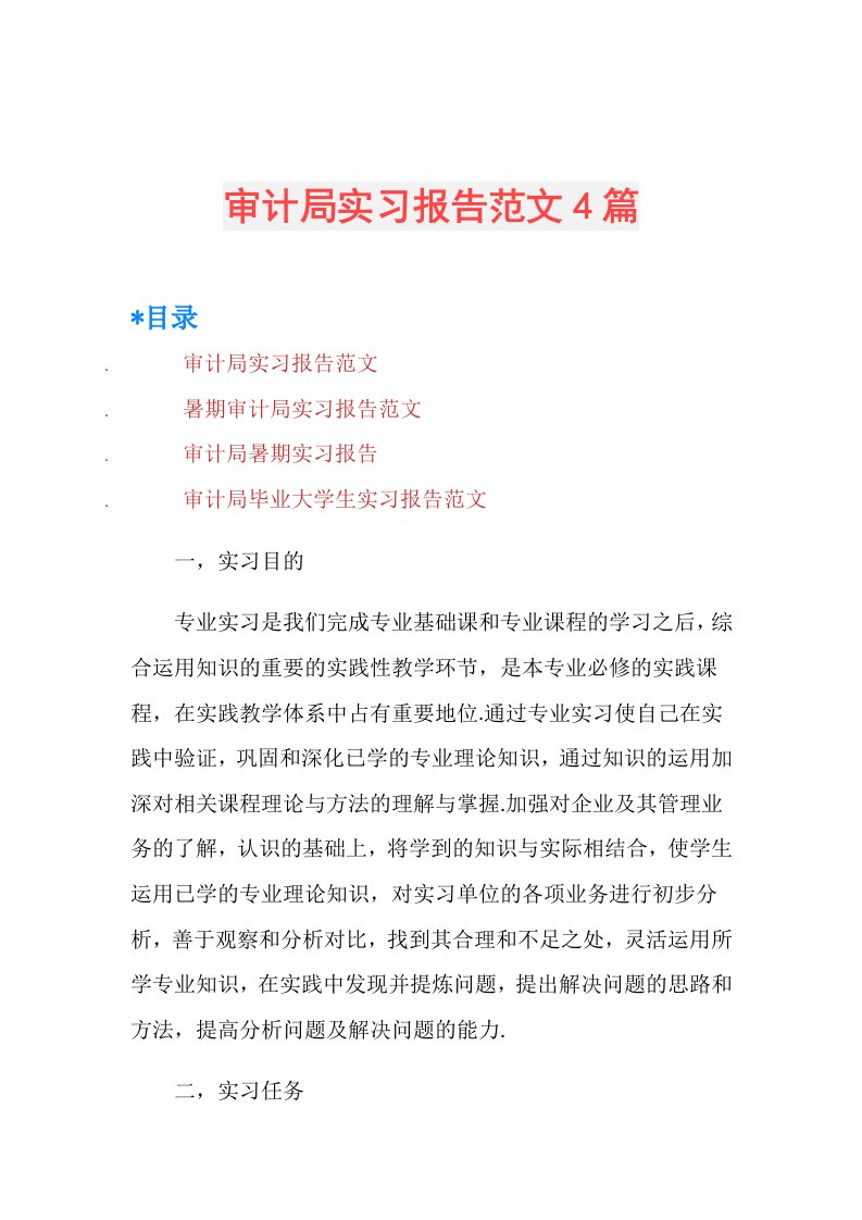 审计局实习报告范文4篇