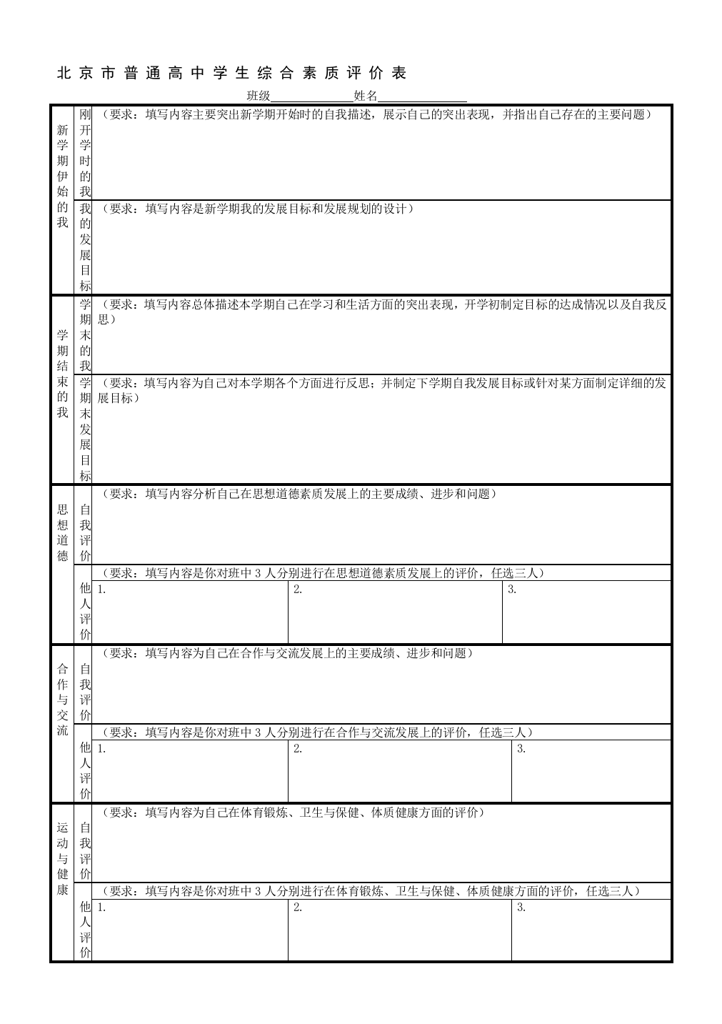 (完整)北京市普通高中学生综合素质评价表