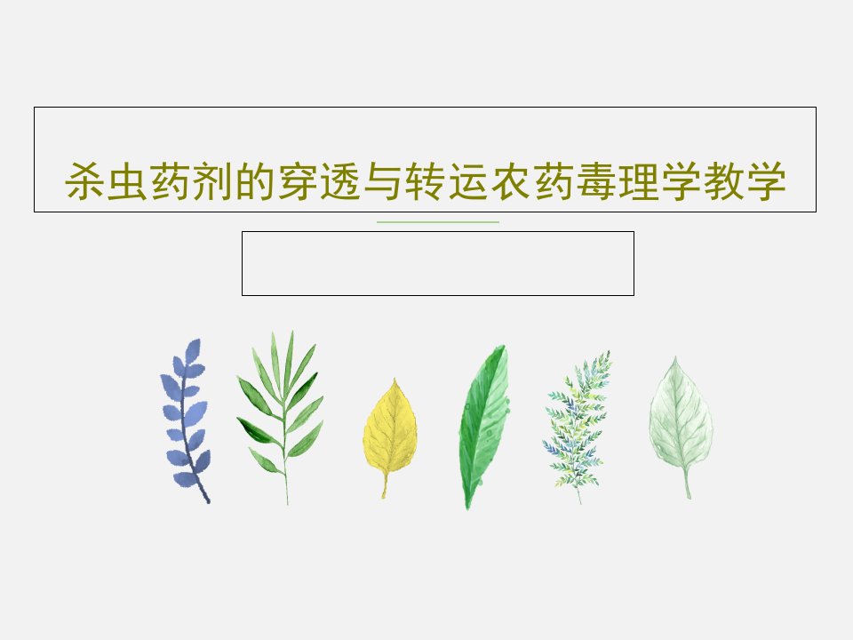 杀虫药剂的穿透与转运农药毒理学教学50页PPT