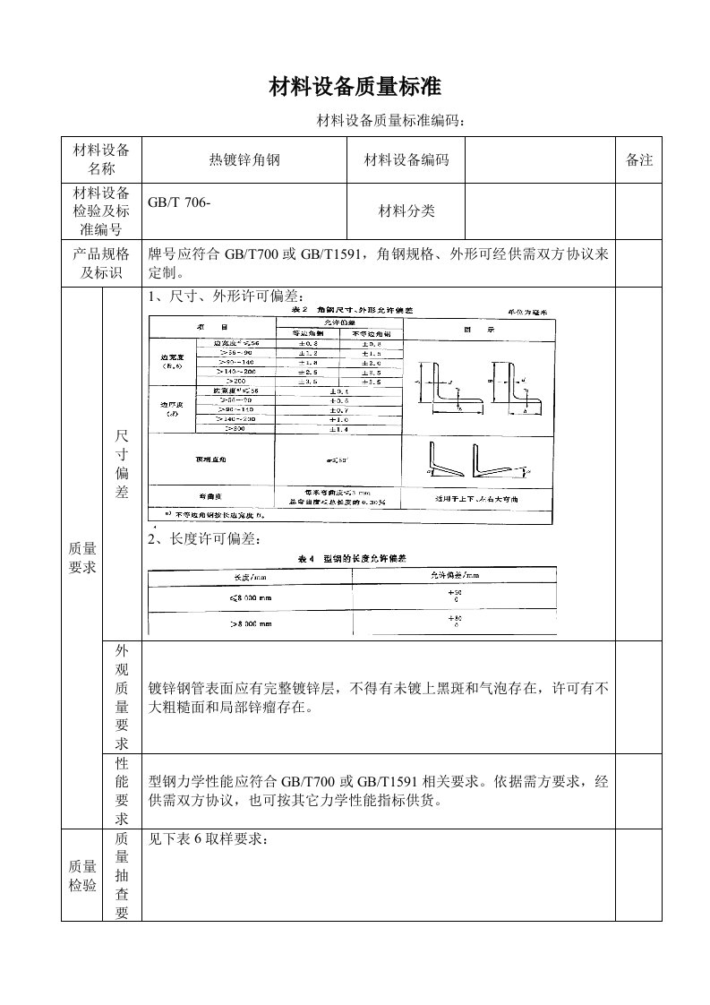 热镀锌角钢技术标准